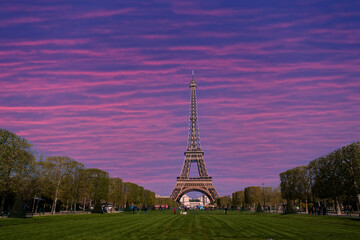 Eiffel tower and cloudy sky, Paris, France