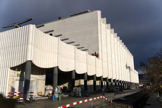 New modern ice hockey stadium of Swiss ice hockey team ZSC at Z&uuml;rich Altstetten on a cloudy winter day. Photo taken December 7th, 2021, Zurich, Switzerland. 