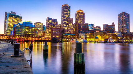 Obraz na płótnie Canvas Boston in Massachusetts, USA showcasing the Boston Harbor and Financial District.