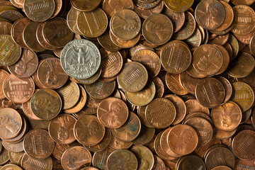 Pile of American coins.