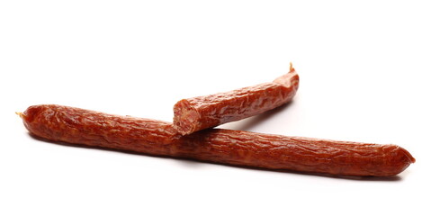 Smoked sausages slice isolated on white background