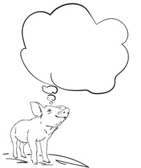 Sketch of pig with thought bubble, Hand drawn vector illustration
