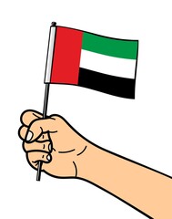 The state symbol of the flag of the United Arab Emirates, isolated on a white background. National flag in hand. Vector illustration
