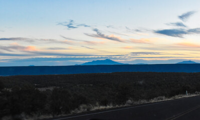Navajo Indian Reservation, Arizona, USA - November 22, 2021: Scenery from Desert View Drive Along the South Rim of the Grand Canyon at Sunset in Late Fall