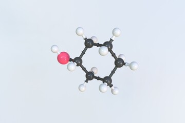 Cyclohexanol molecule, isolated molecular model. 3D rendering