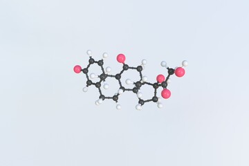 Molecule of prednisone, isolated molecular model. 3D rendering