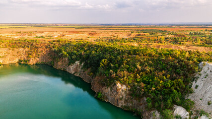 Radon quarry in Ukraine in the rays of the sun. Mining industry. Alexandrovka, Ukraine