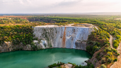 Radon quarry in Ukraine in the rays of the sun. Mining industry. Alexandrovka, Ukraine