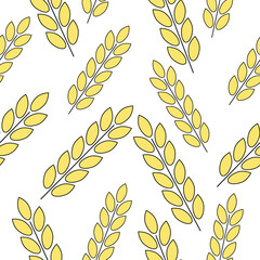 Wheat ears, seamless pattern on a white background.Vector pattern can be used in textiles, bakeries, bakery packaging.