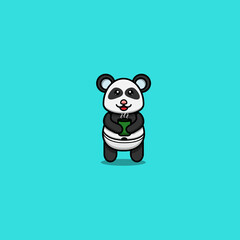Cute Baby Panda Bring Tea On Glass. Character, Logo, Icon And Inspiration Design.