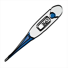 medical thermometer. Digital thermometer isolated with long shadow. Flat design, vector illustration.Electronic thermometer show temperature healthy human. Thermometer icon.