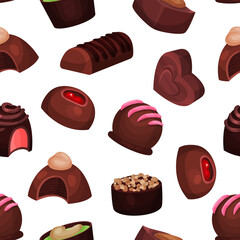 Chocolate sweets seamless pattern. Tasty sweet dessert background, wallpaper, cover, textile design vector illustration