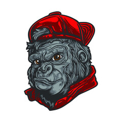 Gorilla wearing red hat