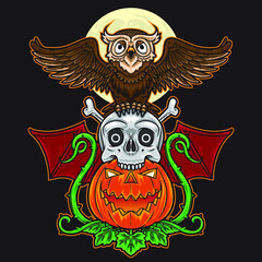 Halloween owl skull totem background
