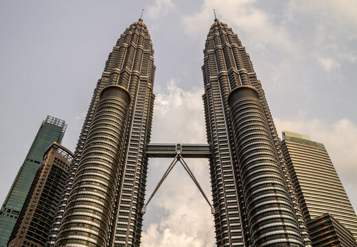 Petronas Towers, famous twin skyscrapers on April 11, 2019 in Kuala Lumpur, Malaysia.