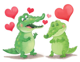 Cute and funny crocodile. Coloring page. Illustration for children. Cartoon characters isolated on white background. Greeting card, poster.