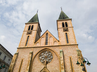 Fototapeta na wymiar The Sacred Heart Cathedral or Sarajevo Cathedral is a catholic church in Sarajevo