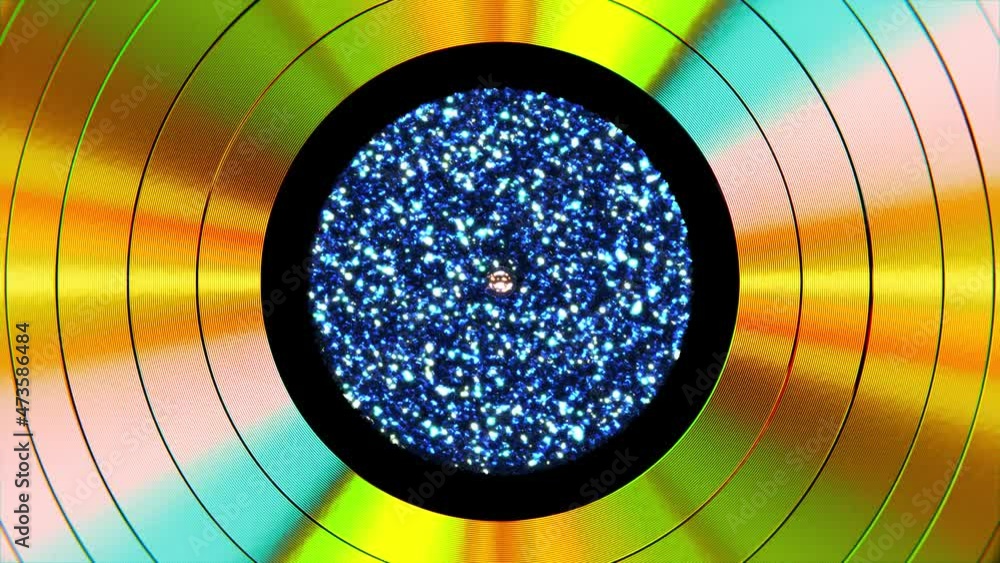 Aufkleber realistic seamless looping 3d animation of the shining blue sequin label gold record rendered in uhd