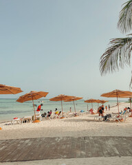 beach with umbrellas