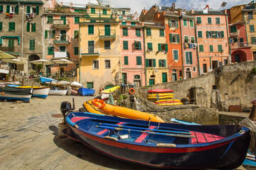 Fototapeta na wymiar Beautiful Italian fishing village -Riomaggiore- Italy(cinque terre- UNESCO World Heritage Site)
