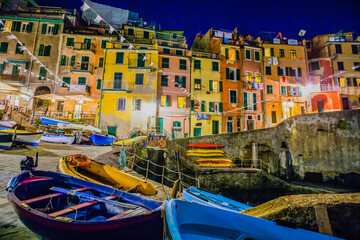 Beautiful Italian fishing village by nigh-Riomaggiore- Italy(cinque terre- UNESCO World Heritage Site)