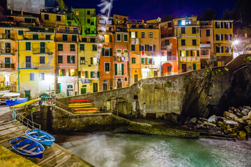 Beautiful Italian fishing village by nigh-Riomaggiore- Italy(cinque terre- UNESCO World Heritage Site)