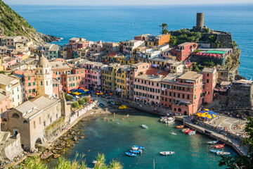 Beautiful Italian fishing village from above-Vernazza- Italy(cinque terre- UNESCO World Heritage Site) 