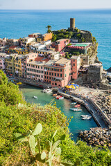 Beautiful Italian fishing village from above-Vernazza- Italy(cinque terre- UNESCO World Heritage Site) 