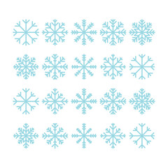 Naklejka na ściany i meble Set of round and square icons of snowflakes silhouettes. New Year's mood in flat style.