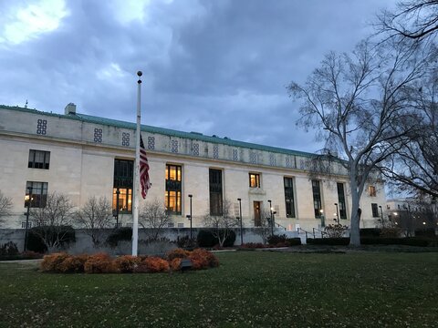 US National Academy Of Science, National Academy Of Engineering / Sign And Building Exterior.NIght.