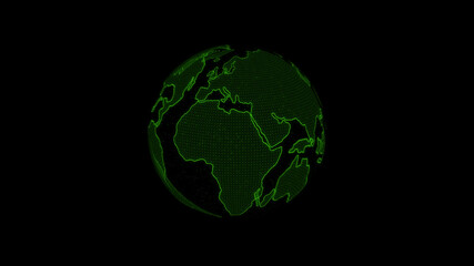 Digital hologram of the earth green color. 3D render. Abstract Globe.