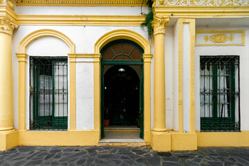 Facade of an old colonial-style house in Chascomus (Argentina)