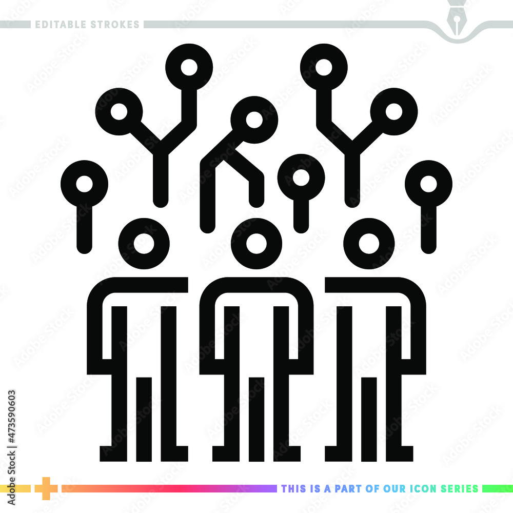 Poster editable line icon of artificial intelligence workforce as a customizable black stroke eps vector gr