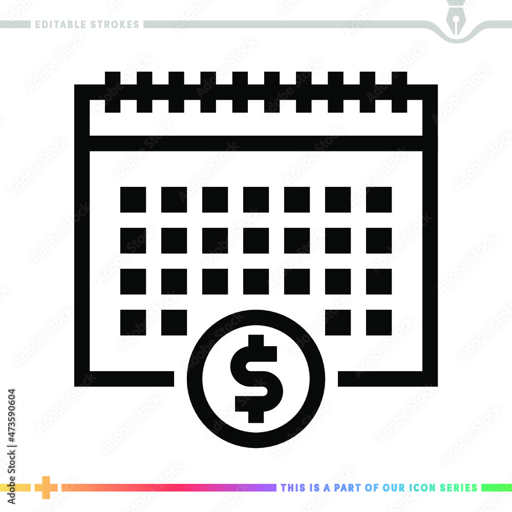 Poster editable line icon of payment calendar as a customizable black stroke eps vector graphic.
