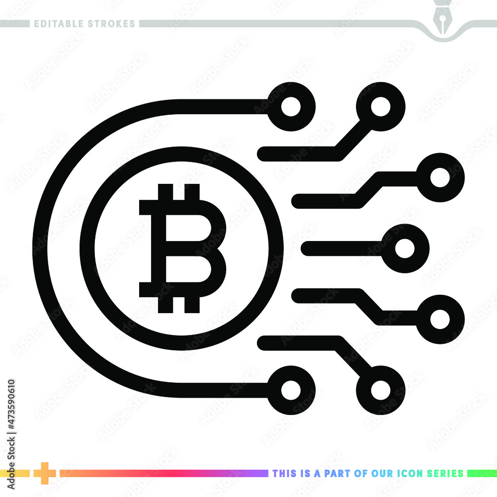 Poster editable line icon of blockchain retail as a customizable black stroke eps vector graphic.