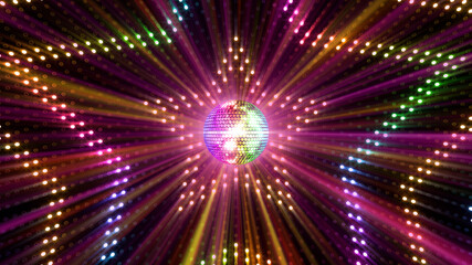 Fototapeta na wymiar Mirror Ball Disco Lights Club Dance Party Glitter 3D illustration