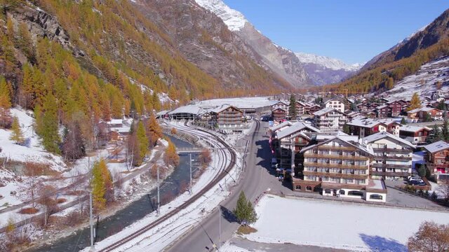The Village of Tasch in Switzerland in the Winter Aerial View