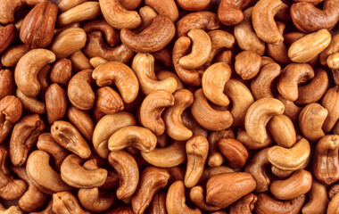 Cashew Nuts Background. Brazilian tropical fruit.