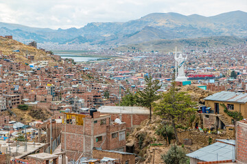 Fototapeta na wymiar Puno is a city on the shores of Lake Titicaca in Peru