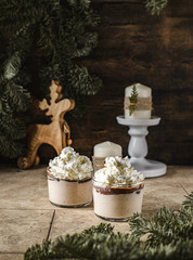 panna cotta with whipped cream and chocolate