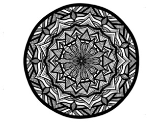 black and white mandala ornament hand drawn