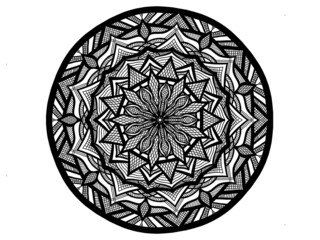 black and white mandala ornament hand drawn