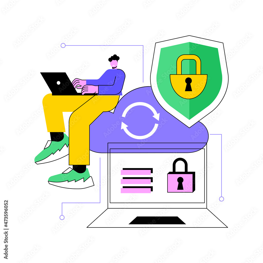 Poster cloud computing security abstract concept vector illustration. cloud information security system, da