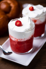 Delicious breakfast with strawberry granita and brioches