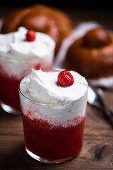 Delicious breakfast with strawberry granita and brioches