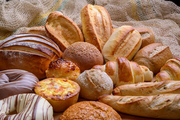 Breads. Assorted types of Brazilian breads. Bakery products.