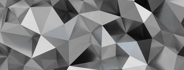 Close up detail of abstract modern metallic triangular wall pattern. Silver triangle geometric art wallpaper. - obrazy, fototapety, plakaty