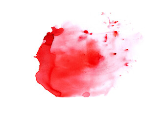 Plakat Mancha de acuarela abstracta en tonos rojos, trazos reales a mano, aislada sobre fondo blanco con salpicaduras 