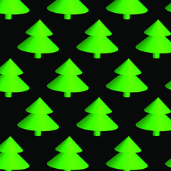 Christmas trees on a black background. 3 D. Pattern.