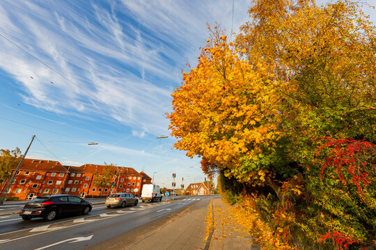 Morning sunny view of the cityscape of Herlev